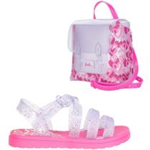 Sandalia barbie sweet bag menina infantil rosa/vidro com bolsa