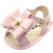 Sandália Bebê Menina Rosa Laço com Fivela Confortável e Macia