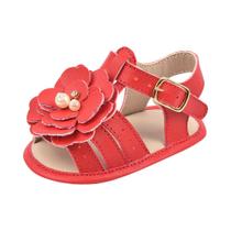 Sandália Bebê Menina Vermelha Flor Confortável e Macia Verão
