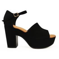 Sandália Bebecê Anabela Nobuck Preto Salto Grosso Meia Pata T5121-475