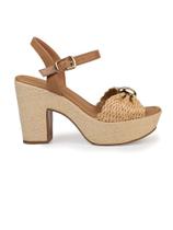 Sandália Bebecê Meia Pata Natural com Salto Bloco e Detalhe Trançado