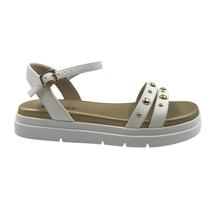 Sandália Bebecê Papete Flat Form com Spikes Branca 2220125