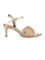 Sandália Bebecê Salto Fino Bico Folha Tira Em Tela Com Enfeites