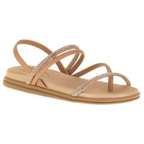 Sandália Beira Rio Casual Plataforma Tiras Brilhantes Feminina Nude Cristal