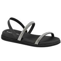 Sandália Beira Rio Feminina Flatform Tiras Brilhantes Cristal Preta