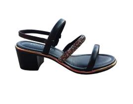 Sandalia Beira Rio Feminina Strass Salto Bloco PRETO