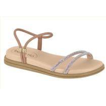 Sandália Beira Rio Flat Rasteira Strass Feminina Nude