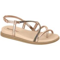 Sandália Beira Rio Flat Rasteira Strass Feminina Nude