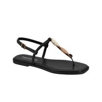 Sandalia Beira Rio Rasteira Feminina Tira Pedras Preta