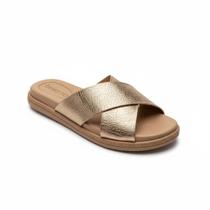 Sandália Beira Rio Rasteira Ouro Rosado Sofisticação Casual - Sandália Beira Rio Rasteira Ouro Rosado Sofisticação Casual -