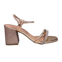Sandalia Beira Rio Salto Bloco Glitter e Strass Feminina Nude