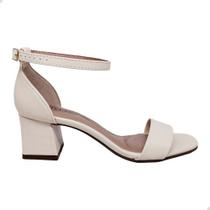 Sandália Beira Rio Salto Bloco Médio Creme Confortável Macia