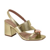 Sandália Beira Rio Salto Bloco Médio Metalizada Feminina