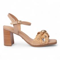 Sandália Belluno Salto Bloco Alto Palha Pedraria