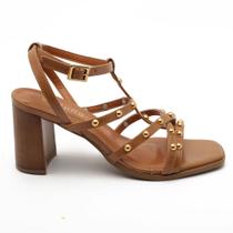 Sandália Belluno Salto Bloco Médio Tiras Pedras