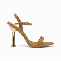 Sandália Bico Folha Caramelo com Salto Taça Dourado - Lilian Soares Cor:CarameloTamanho:35
