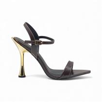 Sandália Bico Folha Marrom Café com Salto Taça Dourado - Lilian Soares