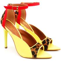 Sandália Bico Folha Salto Alto em Couro Siciliano/Onça Ella's Sandália Bico Folha Salto Alto em Couro Siciliano/Onça Ella's