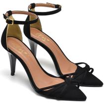 Sandália Bico Folha Salto Médio Em Couro Preto Ella's