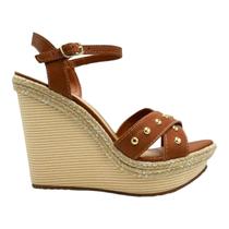 Sandália Bottero Anabela Alta Plataforma Meia Pata Couro Legítimo Marrom Spikes 362826 Original