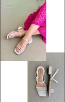 Sandália Branca Tiras Comfy Salto Bloco Calce Fácil