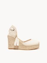 Sandália Cala Anabela 10 cm Lona Metal Branco