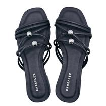 Sandália Careflex Rasteira com Tiras e Brilho Elegante