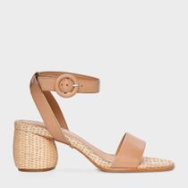 Sandália Carrano Salto Bloco Round Couro Bege - 819003 -