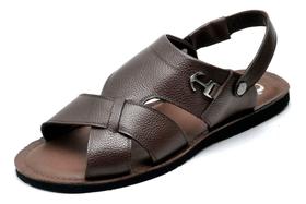 Sandália Cartago Masculina Couro Ortopédica Macia Confort