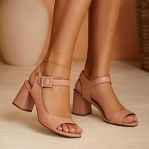 Sandália casual feminina couro legítimo bottero salto bloco alto grosso fivela lateral