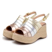 Sandália Casual Feminino Mix Metalizado Fivela Elegante Sola Plataforma Sandália Casual Feminino Mix Metalizado Fivela Elegante Sola Plataforma