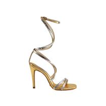 Sandália Cecconello Dourada Metalizada Salto Alto Fino 11cm