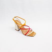 Sandália Chic Line Luxo Pitaya e Laranja Salto 10cm Bloco Sandália Chic Line Luxo Pitaya e Laranja Salto 10cm Bloco