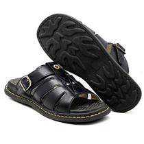 Sandalia Chinelo de Couro Confortavel Anti Stress Ortopédico cor Preto