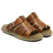 Sandalia Chinelo de Couro Confortavel Anti Stress Ortopédico cor Whisky