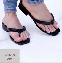 Sandália Chinelo Feminino Salto Grosso Bloco Tamanco Saltinho Confortável Na Cor Preto TAM 35