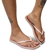 Sandália Chinelo Rasteira Feminina Bico Quadrado Modernidade Inovação Lançamento em Rosa Você Mulher Mais inda Ainda