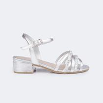 Sandália com Salto Infantil Pampili Fancy Tiras com Brilho Prata 526.066 Sandália com Salto Infantil Pampili Fancy Tiras com Brilho Prata 526.066