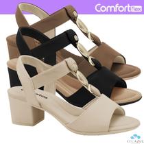 Sandália Comfortflex Salto Médio Detalhe Dourado Confortável
