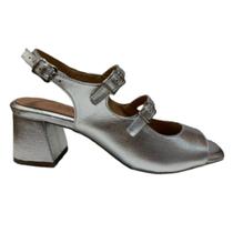 Sandália Confort Prata Couro Legítimo Estilo Boneca Sandália Confort Prata Couro Legítimo Estilo Boneca