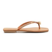 Sandália Constance Rasteirinha Strass Caramelo Feminino