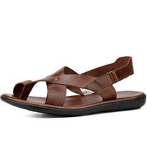 Sandália Couro Casual Masculina Palmilha Comfort Forro Couro Versátil Ajustável Leve Macia