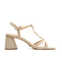 Sandália Couro Creme Salto Bloco Cecconello 2304010-1