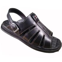 Sandália Couro Legítimo Chinelo Franciscano Masculino Ortopédico Preto