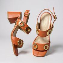 Sandália Couro Roma Salto Grosso Ferrugem Dani Duran 90624