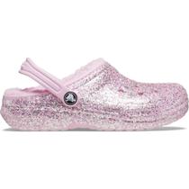 Sandália crocs classic lined glitter clog k flamingo