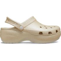 Sandália Crocs Classic Plataform Glitter Clog Champagne