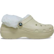 Sandália Crocs Classic Platform Fuzz Lined Clog Bone
