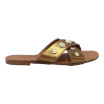 Sandália D Capri Rasteira Feminina Bronze Slide Apliques 312