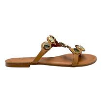 Sandália D Capri Rasteira Feminina Tira Dedo Apliques Marrom Capuccino 330